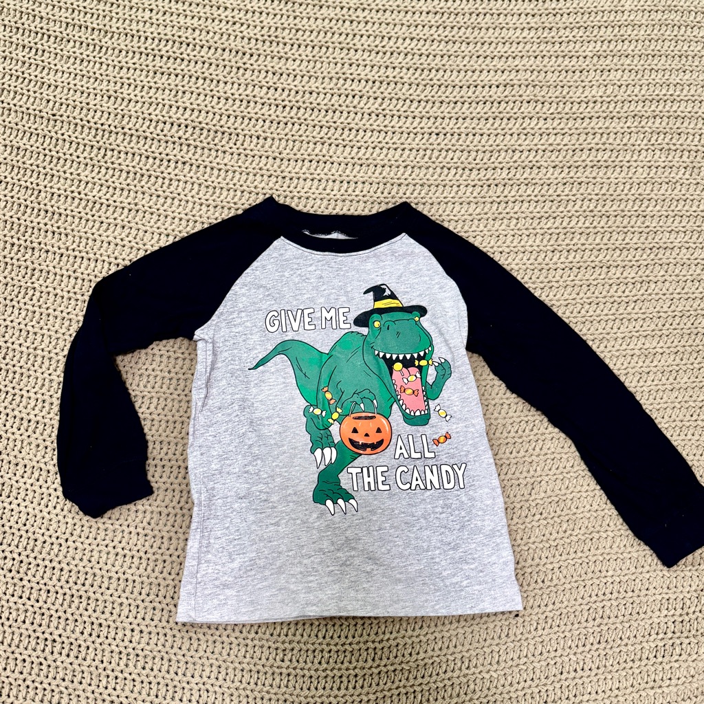 Kids Dinosaur Halloween Shirt - Gray & Black
